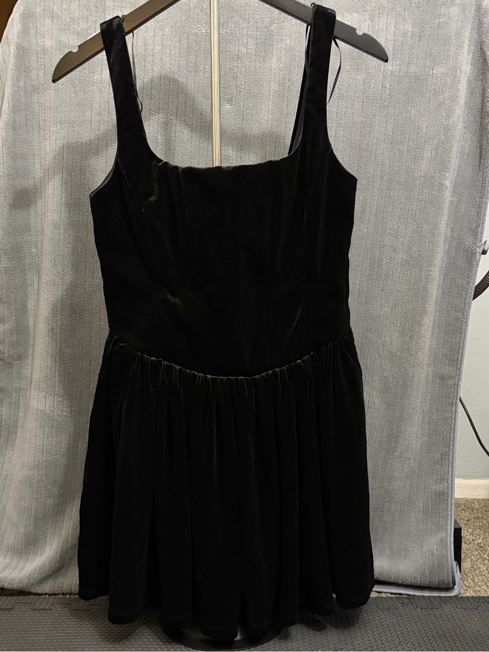 Zara Black Velvet Dress with Square Neck